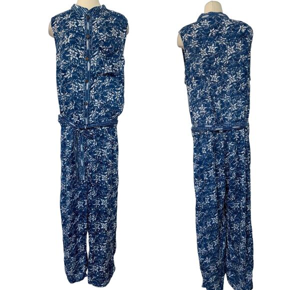 Soft Surroundings Nahla Jumpsuit in Blue Batik Floral Wide Leg 3X (24) NWT - Picture 1 of 9
